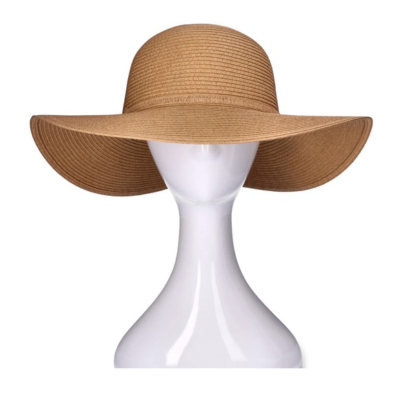 💕5/$15 Elegant Tan Wide-Brim floppy Hat - Picture 1 of 5